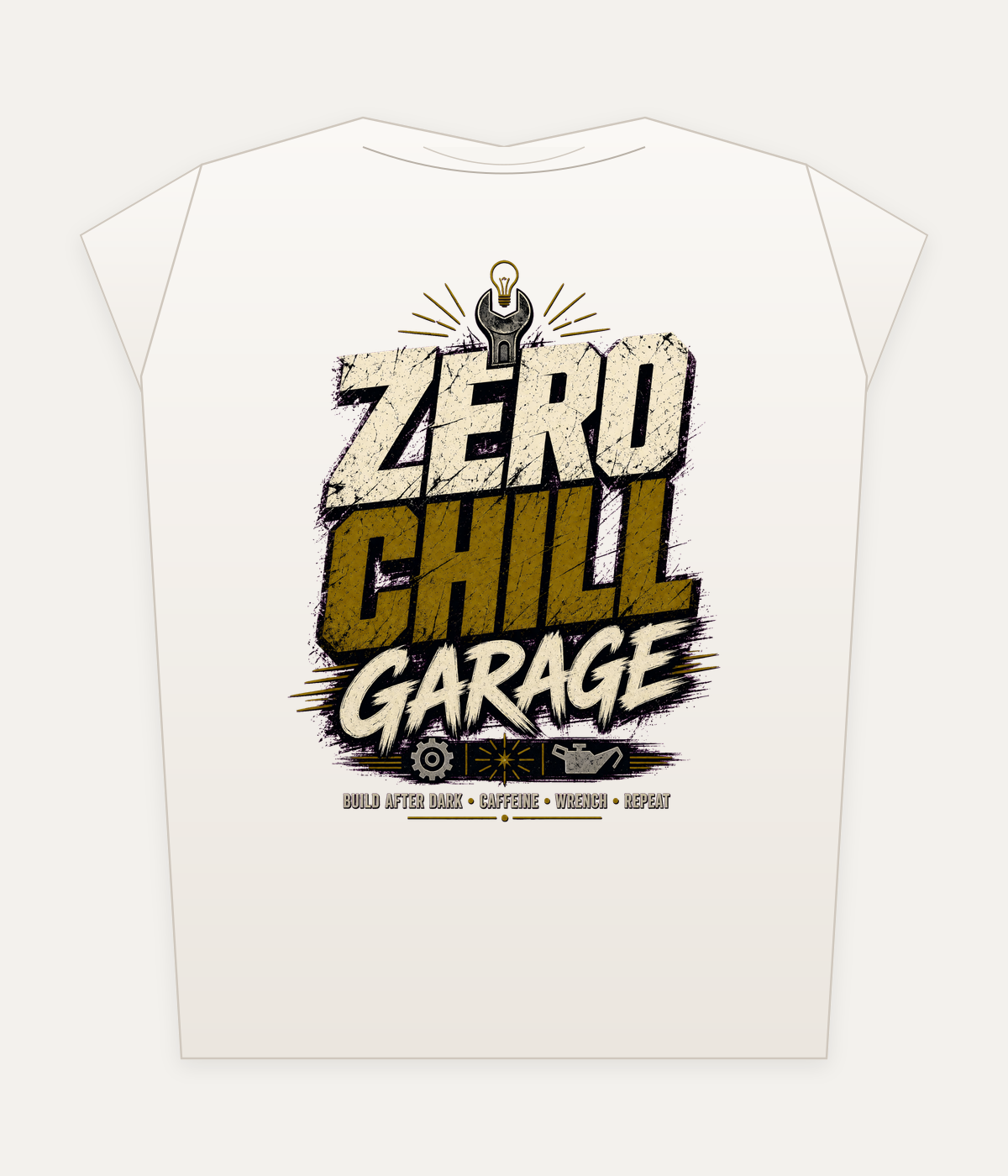 Zero Chill Garage Tee on white heavyweight tee